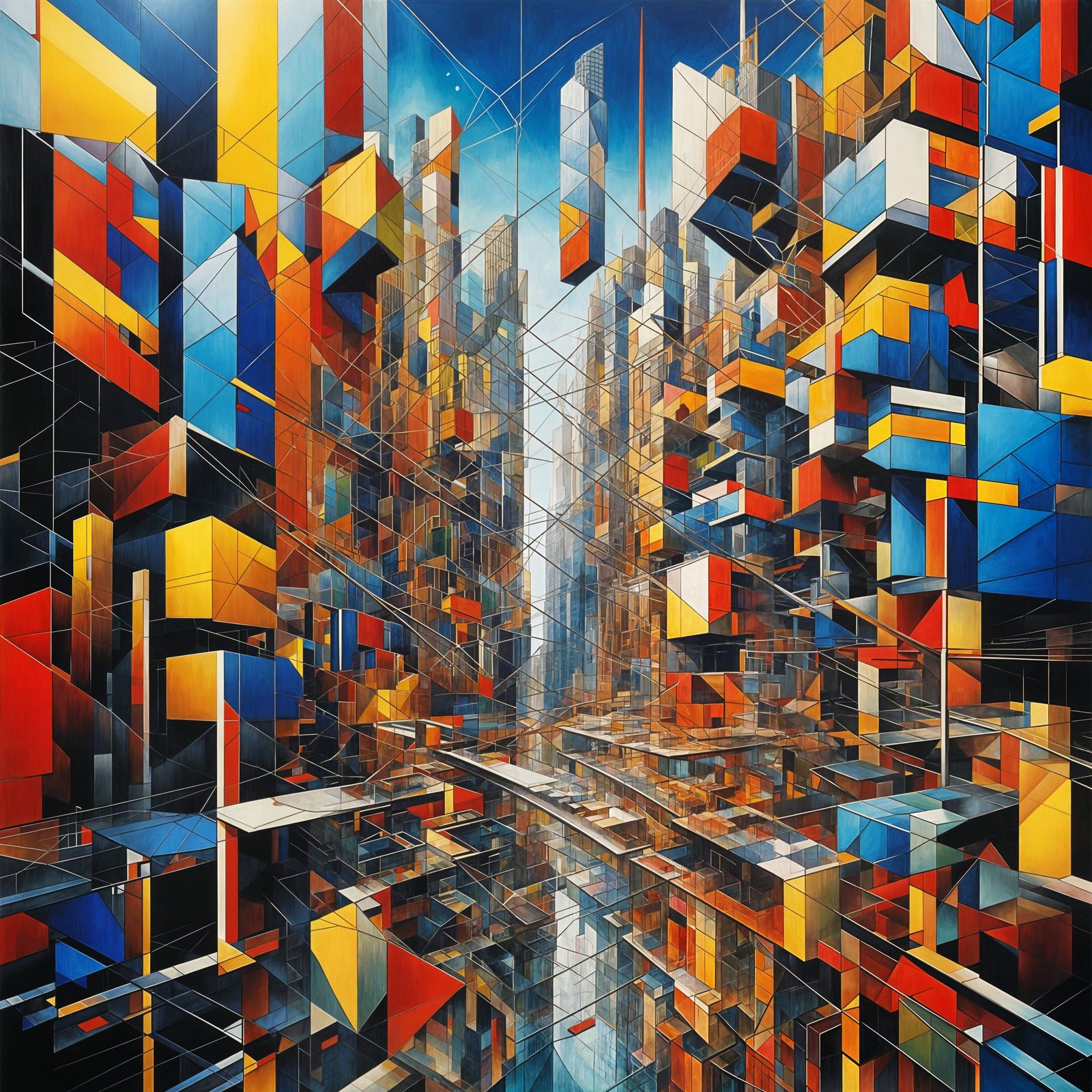 Colorful Cubist Cityscape Inspired by Mondrian