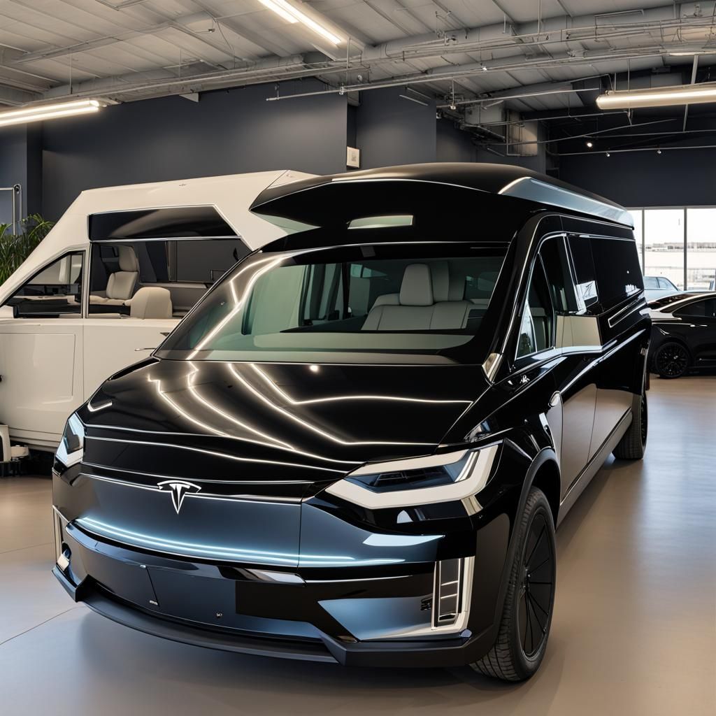 Tesla Cybertruck Cyberhearse Conversion in Showroom