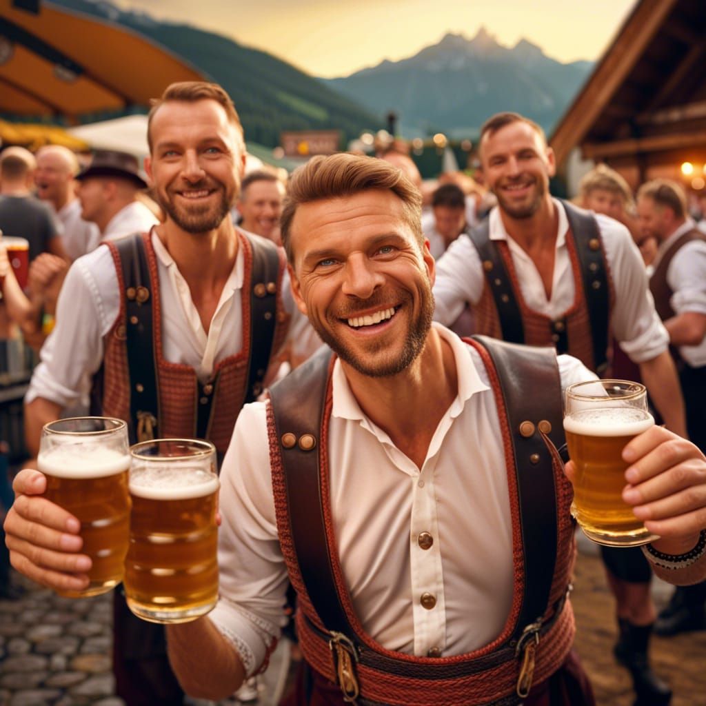 Joyful Tyrolian Men at Beer Festival in 8K
