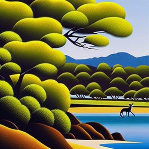 Australian Landscape with Kangaroos and Koalas