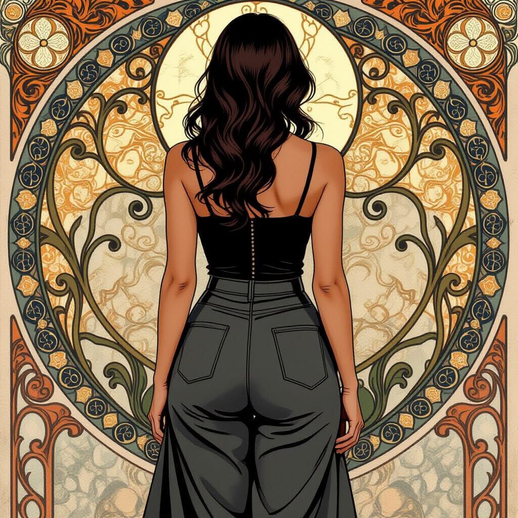 Woman in Leggings Inspired by Klimt and Mucha