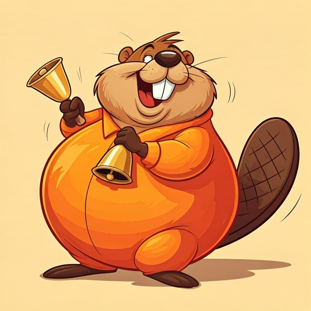 Cartoon Beaver Plays Cowbell in Whimsical Style
