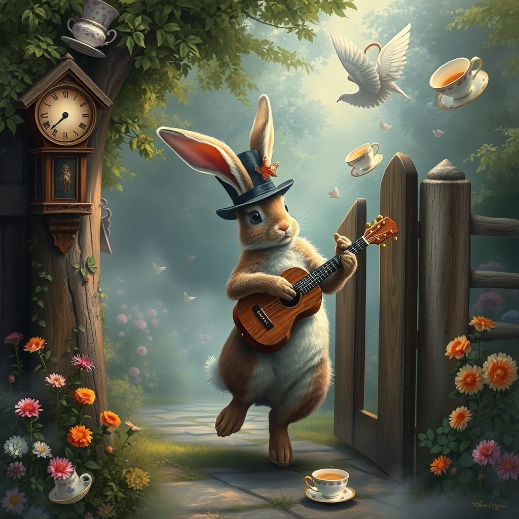 Ethereal Bunny Dance in Whimsical Garden
