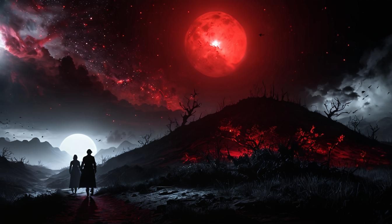 Surreal Horror Landscape with Red Lighting