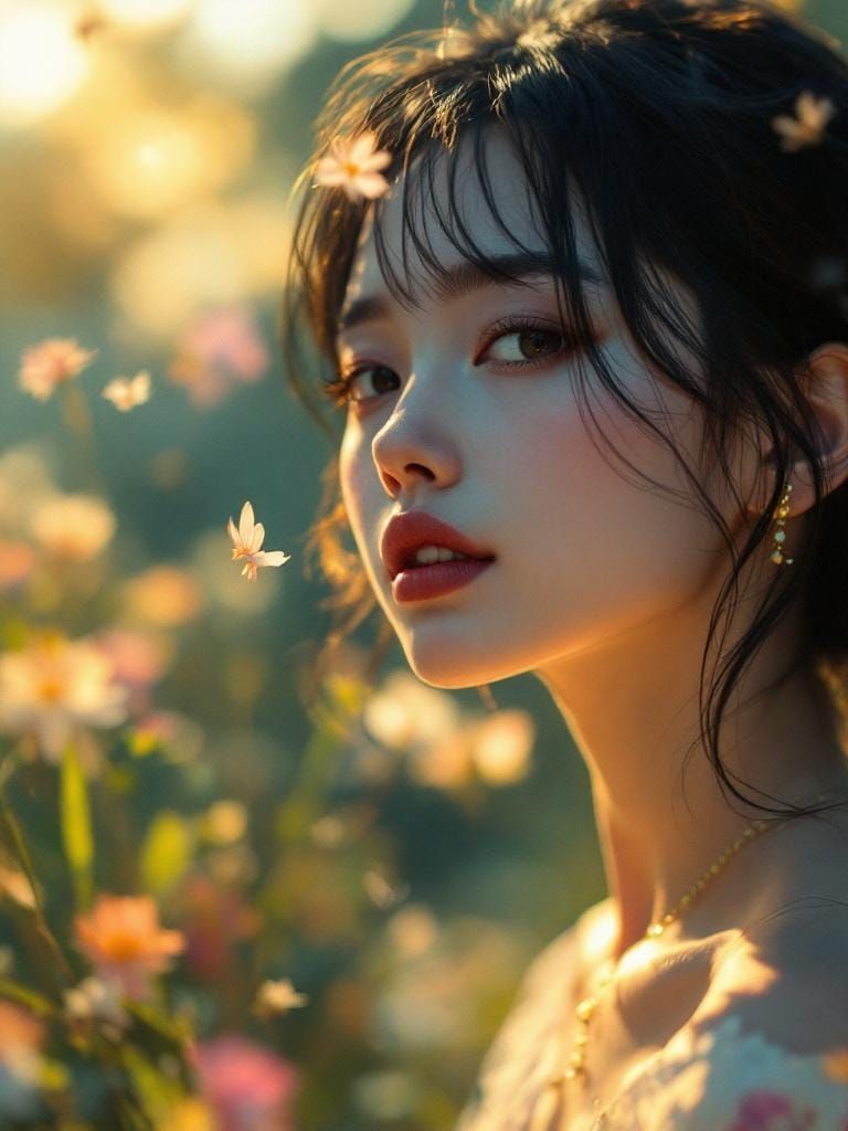 Anime Girl with Dog in Ethereal Lighting