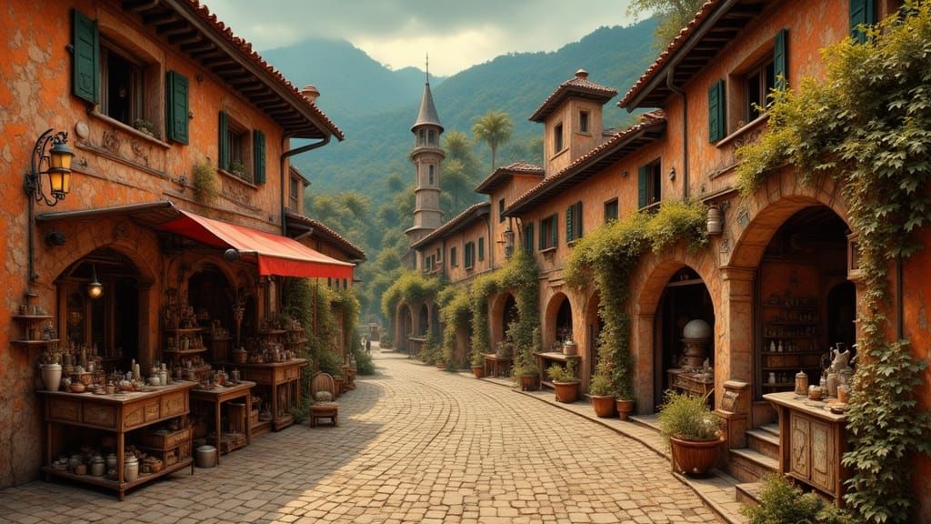 Mystical Village in Style of Jodorowsky and Carrington