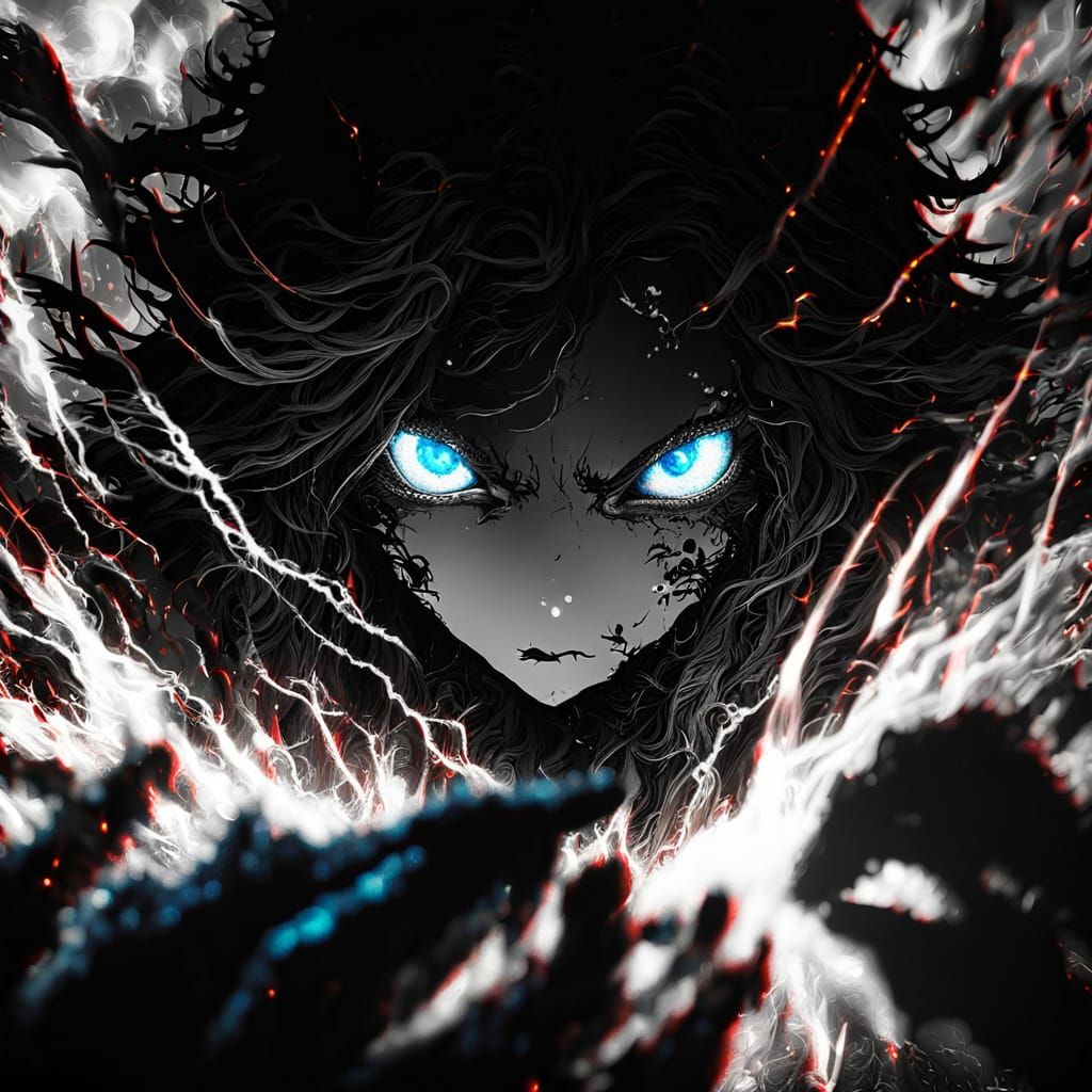 Anime Woman Attacks with Rage Magic in Vivid Colors