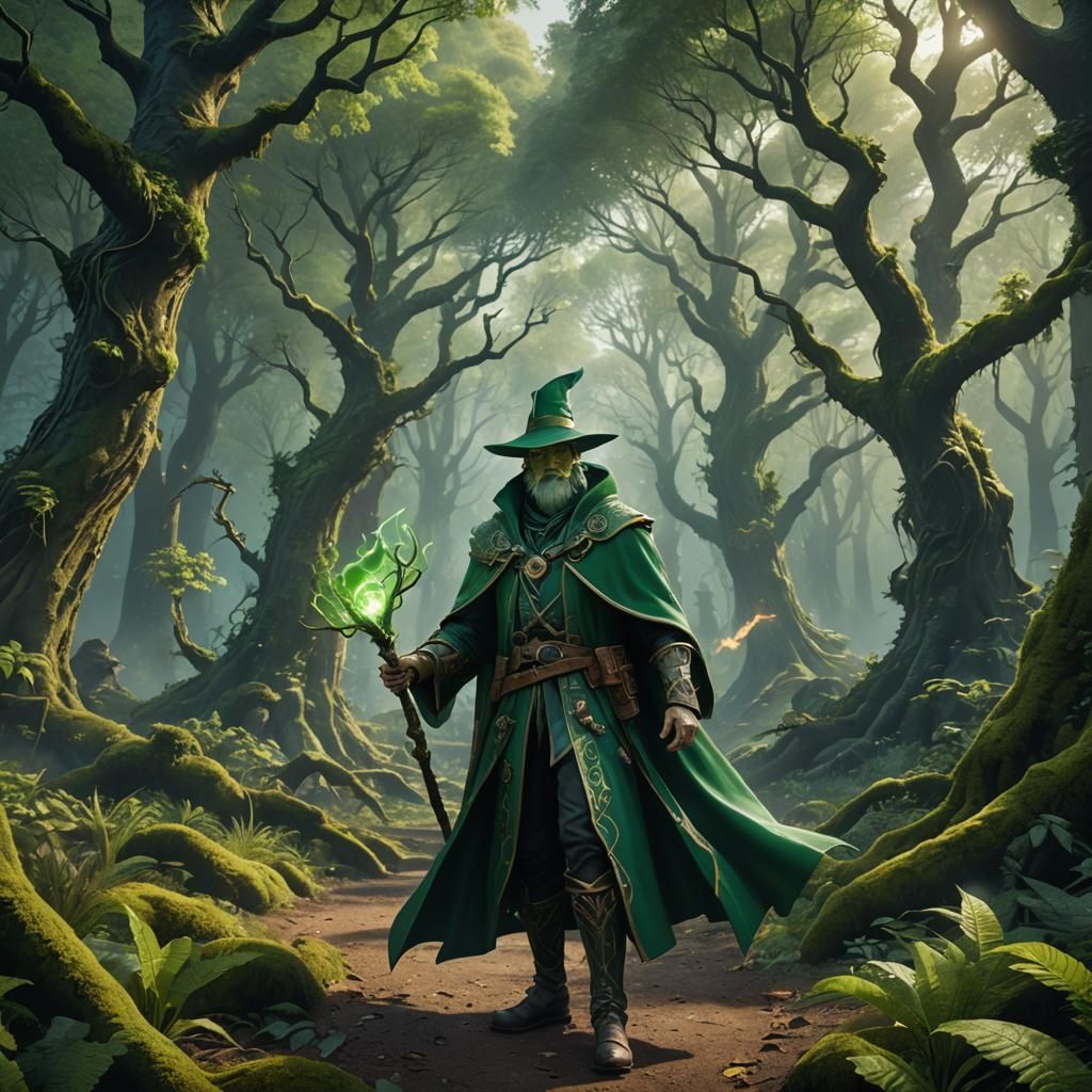 Green Mage Parting Forest with Magic