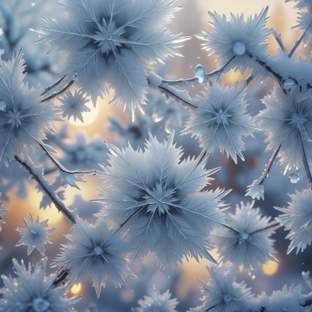 Puppies Playing Among Frost Flowers: Digital Illustration
