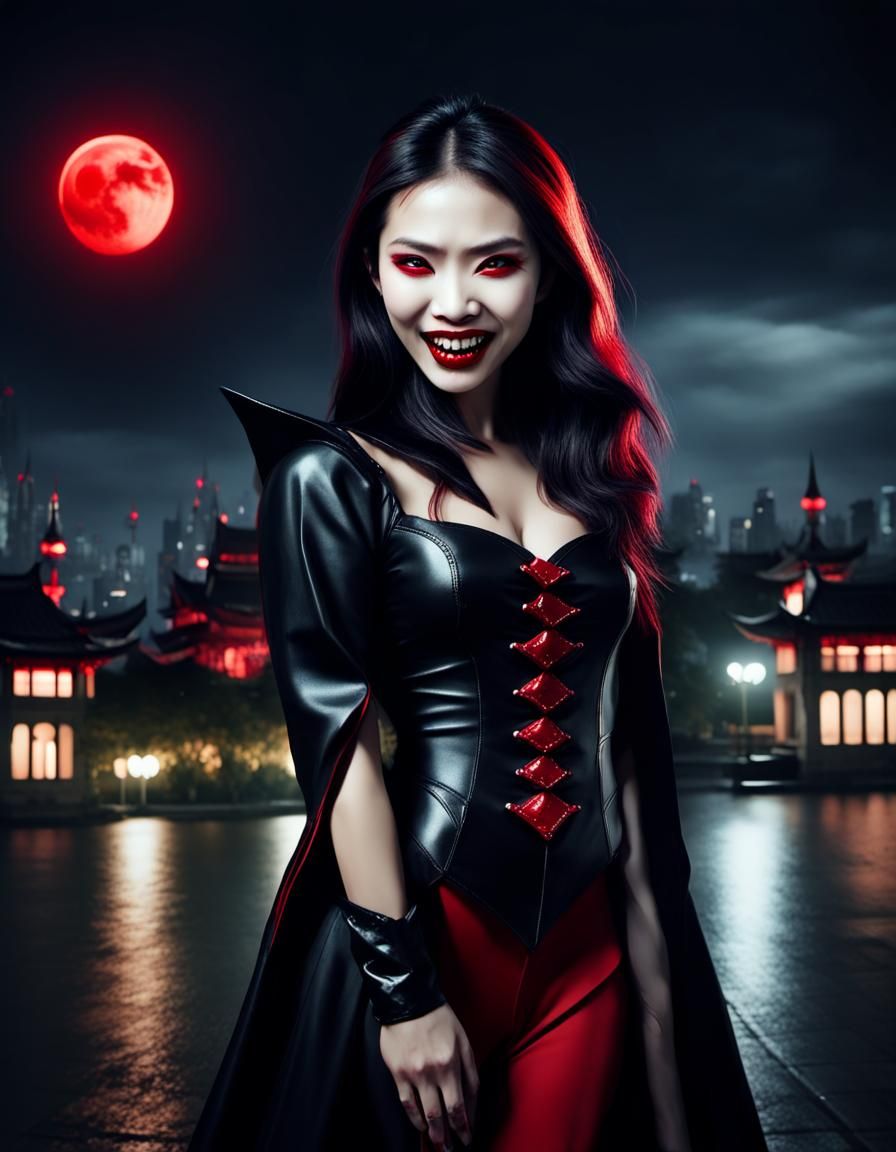 Vietnamese Vampire Portrait in Dark Fantasy Style