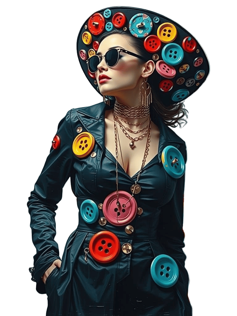 Pop Art Fashion with Neon Buttons in Graffiti Style