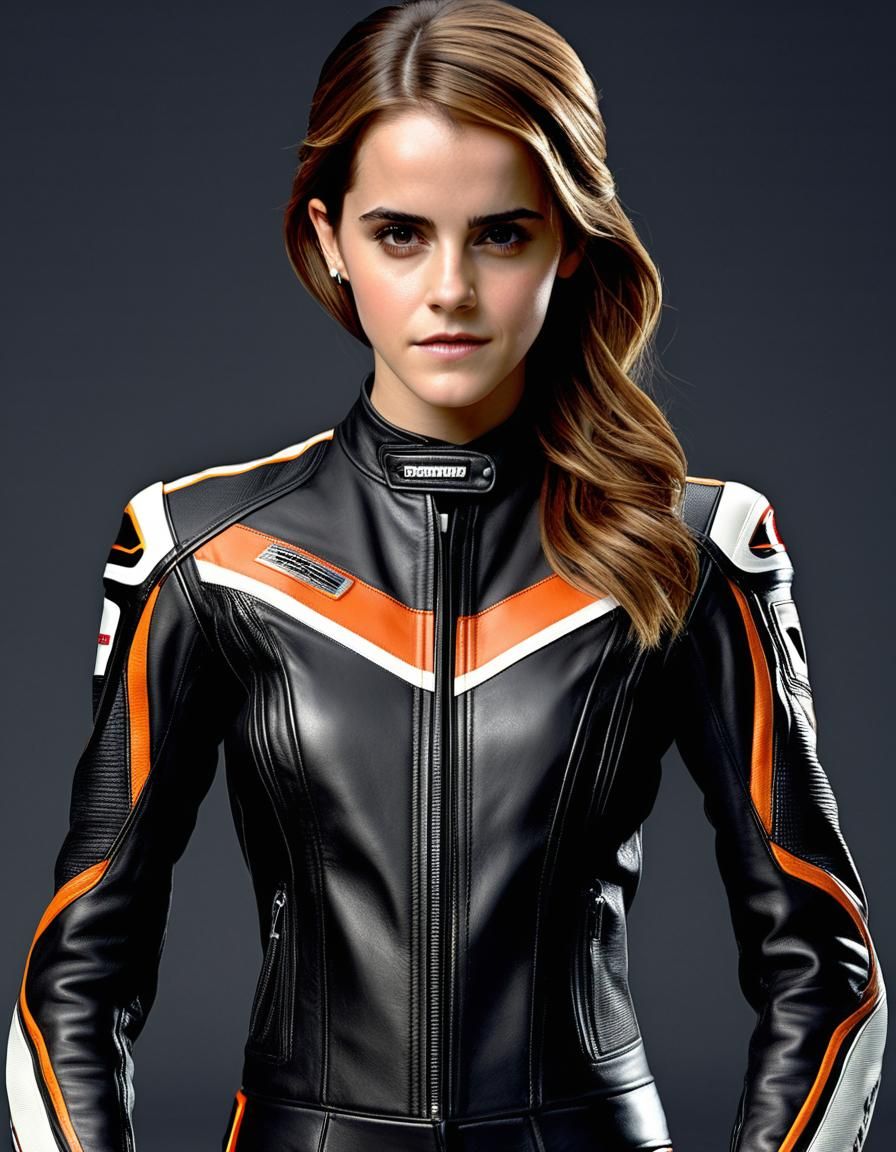 Hyperrealistic Motorcyclist in Leather Racing Suit