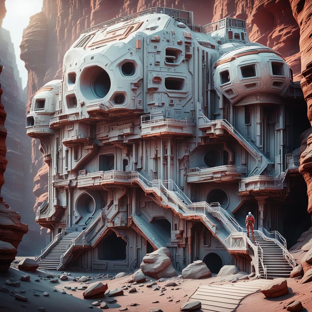 Martian Canyon Sunset: Cinematic Sci-Fi Landscape