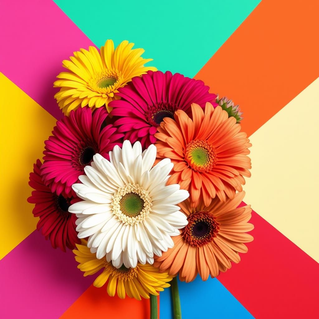 Gerbera Daisies in a Mondrian and Riley Style