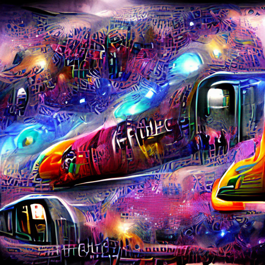 Futuristic Train Journey Through a Colorful Universe