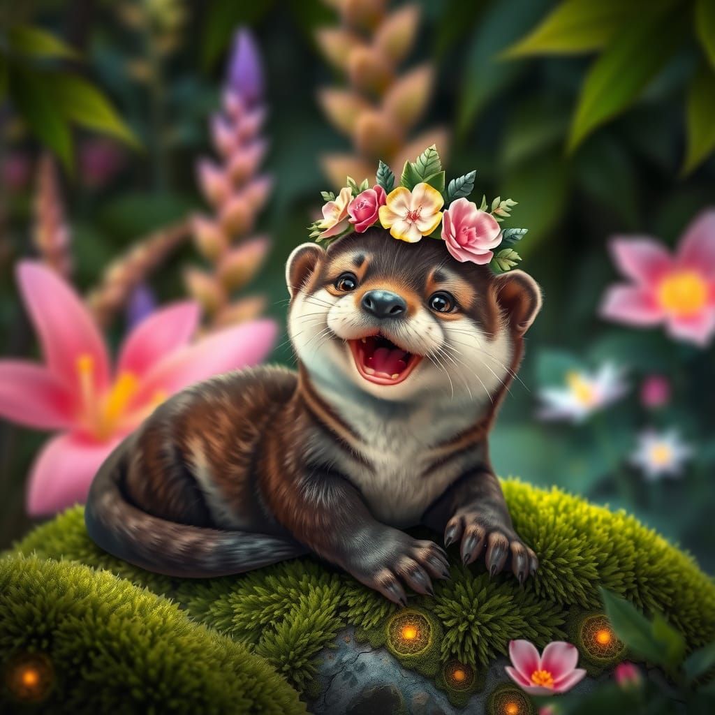 Laughing Otter Baby in Bioluminescent Jungle