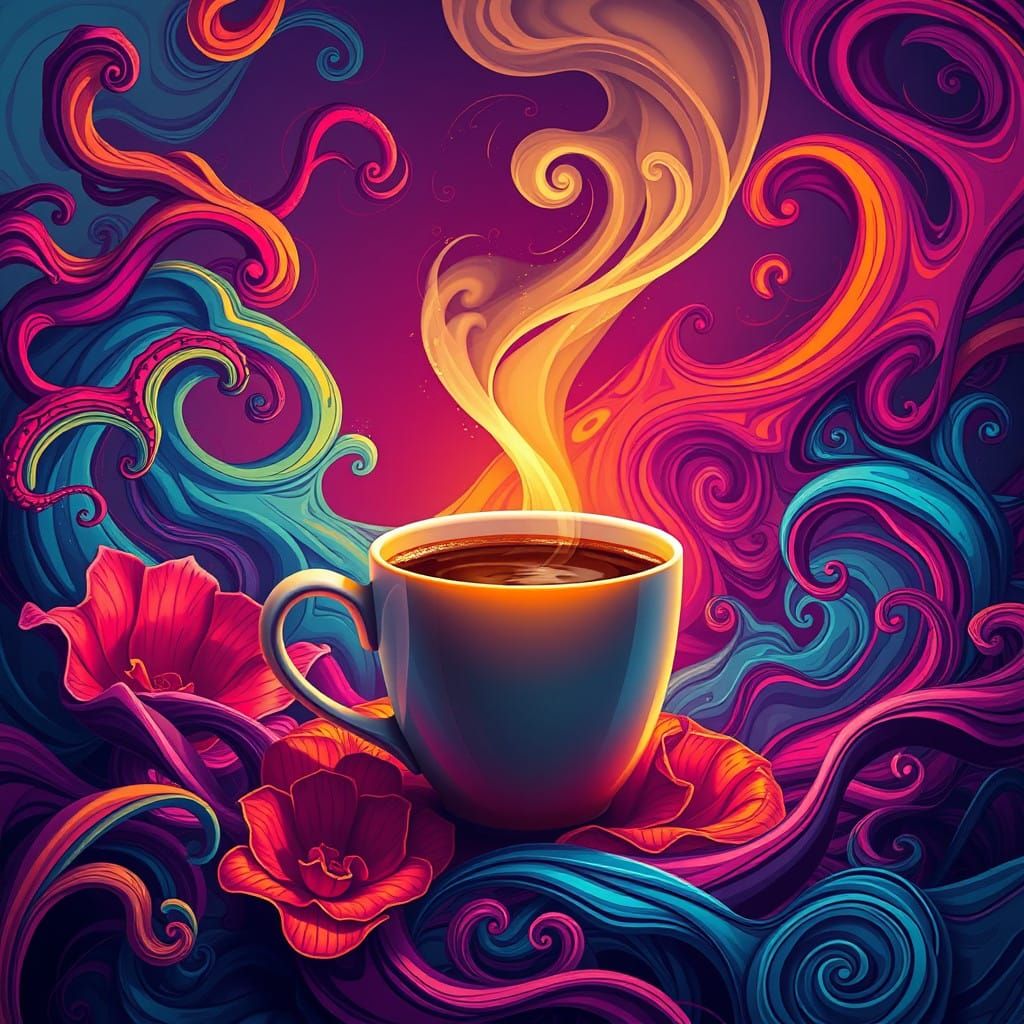 Vibrant Pop Art Morning Scene with Steaming Coffee