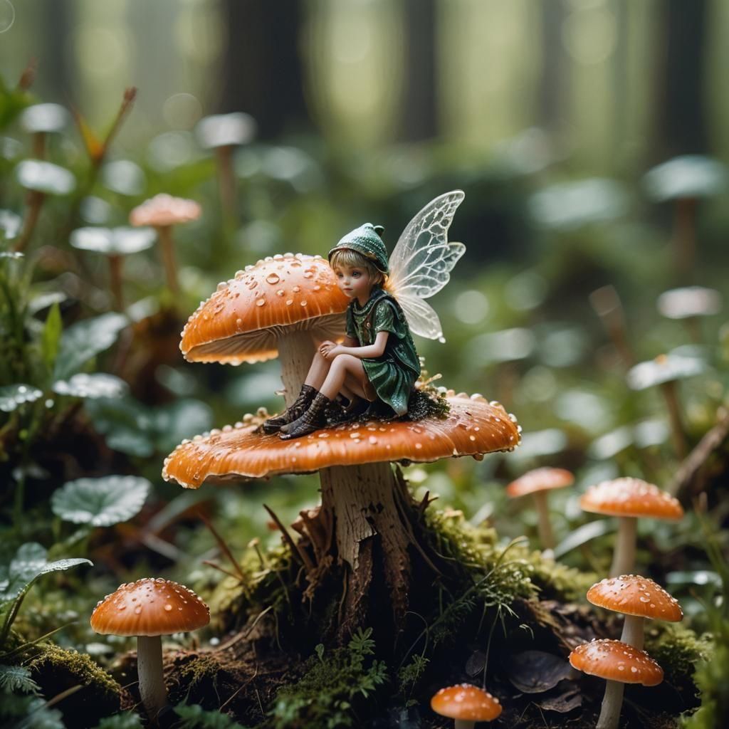 Macro Photo of a Tiny Mushroom Fairy