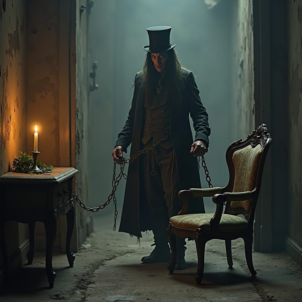 Tormented Victorian Ghost Trapped in Desolate Winter Scene