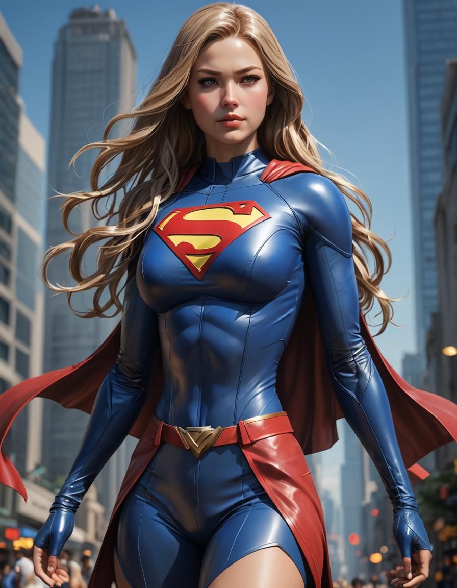 Anime Style Supergirl with Voluptuous Body in 8k