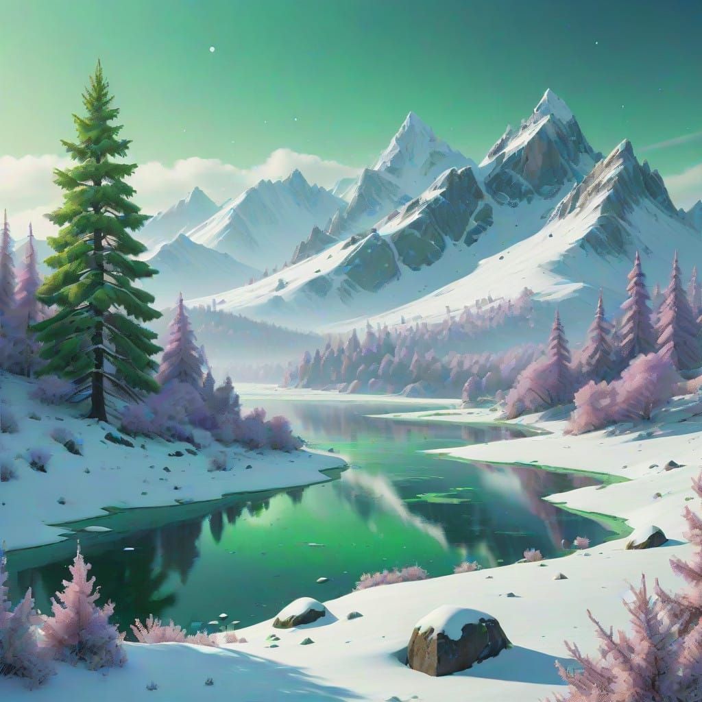 Emerald Crystals Shine in Winter Wonderland Scene