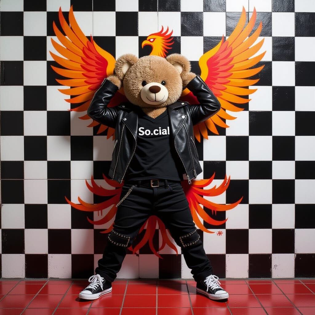 Teddy Bear Posing in Street Art Style with Phoenix