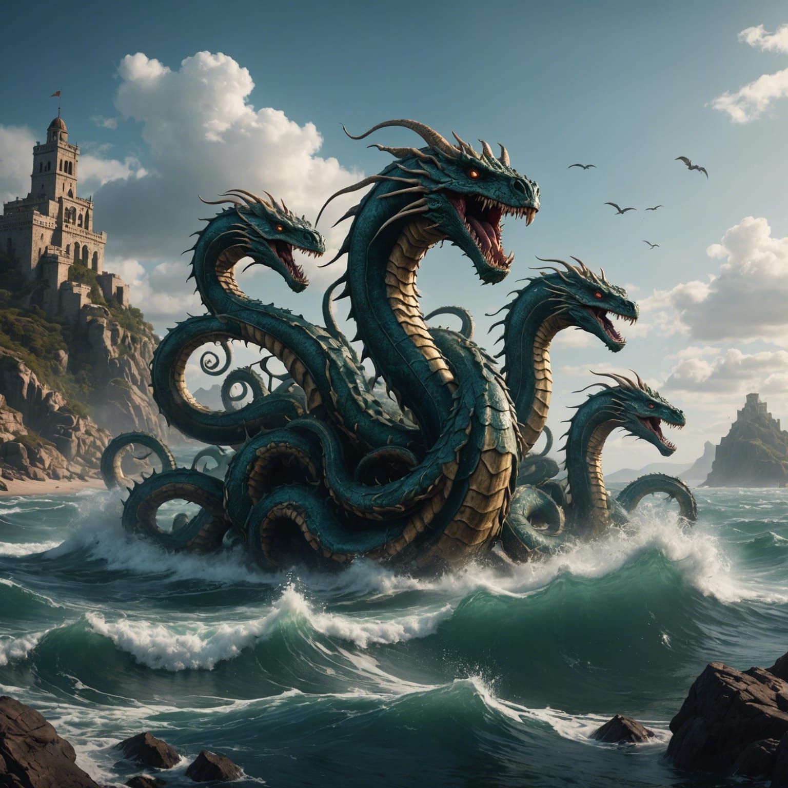 Multi-Headed Hydra Emerges: Fantasy Concept Art