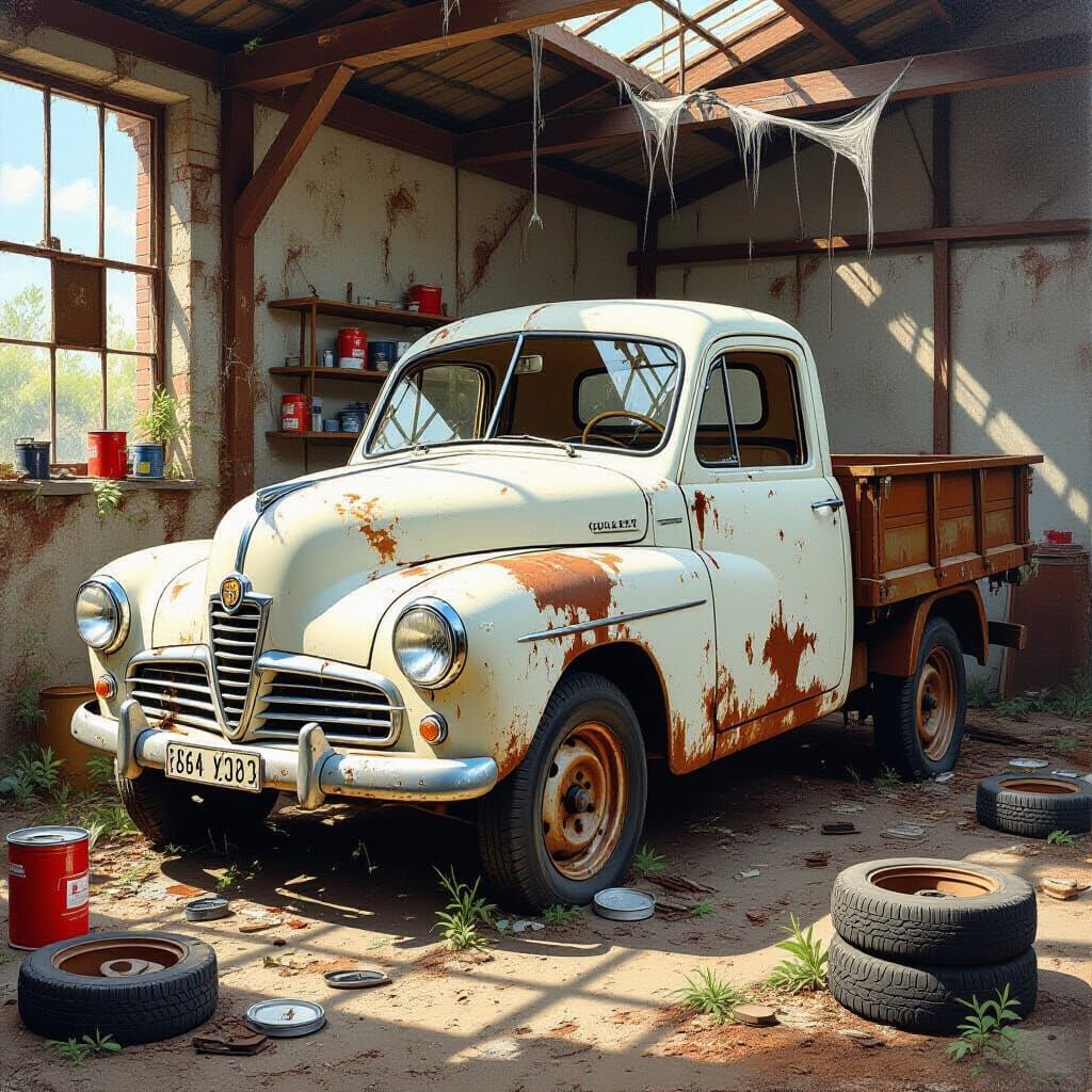 Abandoned 1960 Alfa Romeo Truck in Dusty Workshop