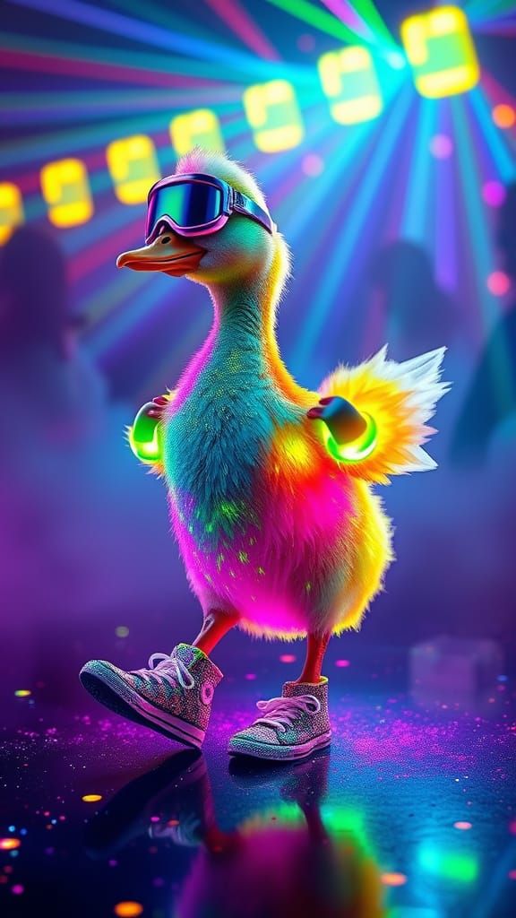 Neon Rave Duckling with LED Visor in 3D