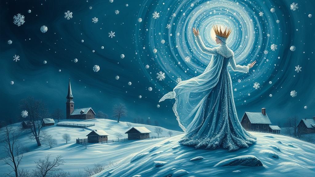 Snow Queen's Surreal Snowstorm in Melting Oil Style