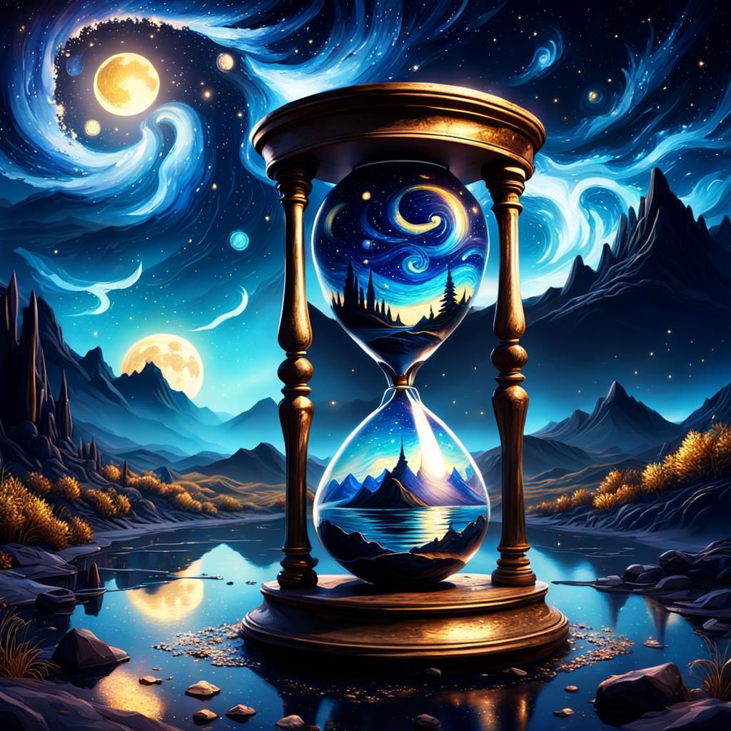 Hourglass Art of Starry Night in Detailed Matte Painting