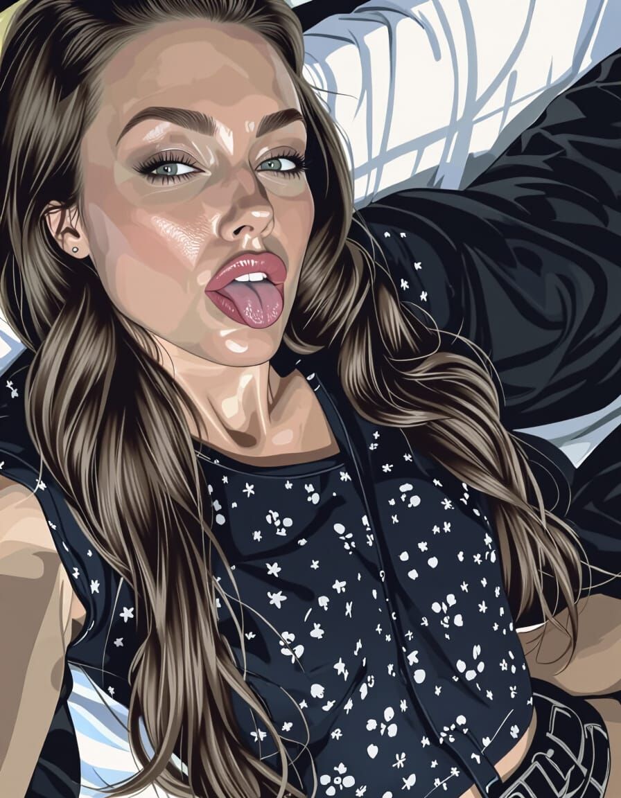 Realistic Woman on Bed with Lifted Shirt