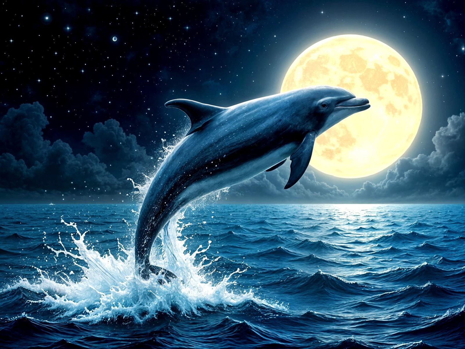 Moonlit Dolphin Leaps from the Water