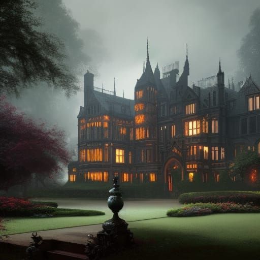 Gothic Mansion and Gardens: Dark Fantasy Masterpiece