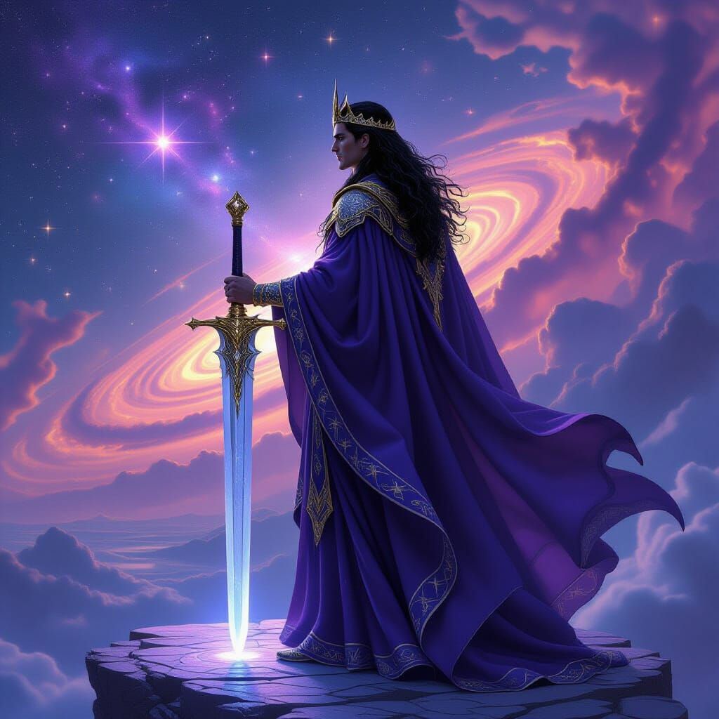 Celestial Emperor in Cosmic Airbrush Art Style