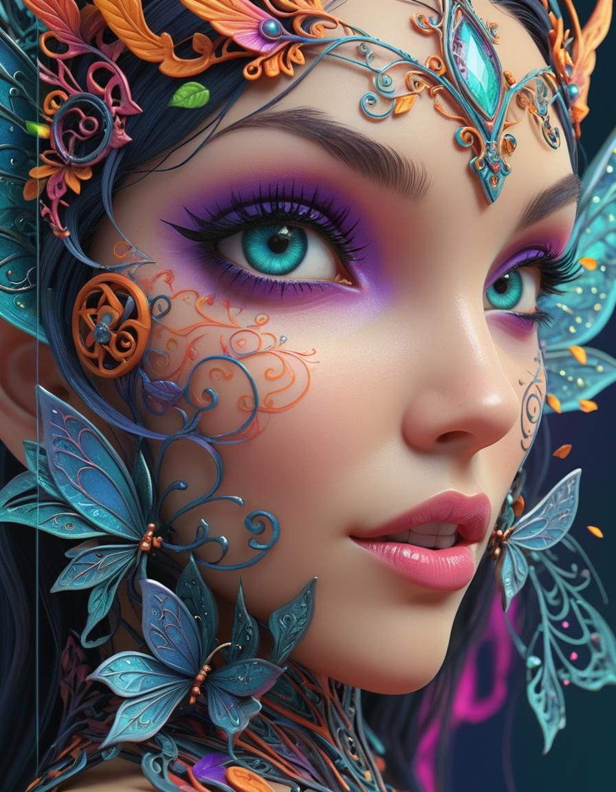 Edgy Fairy Female with Filigree in Octane Render