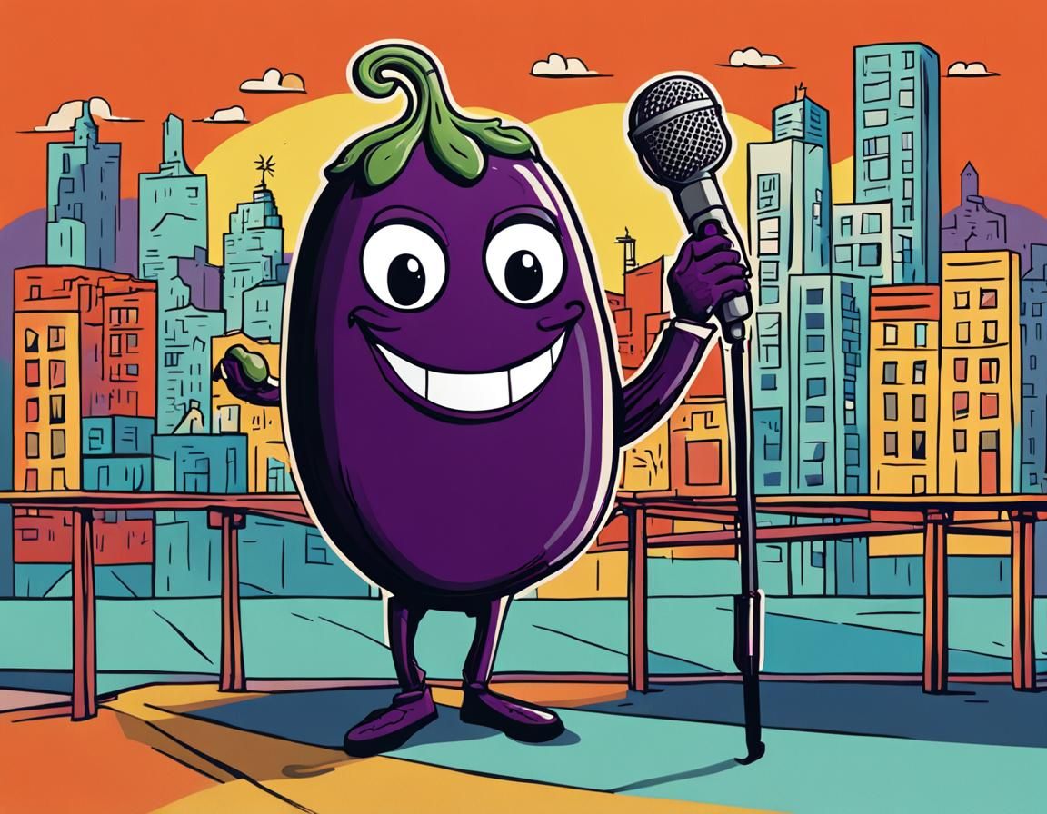 Eggplant Comedian: Surreal Pop Art Illustration
