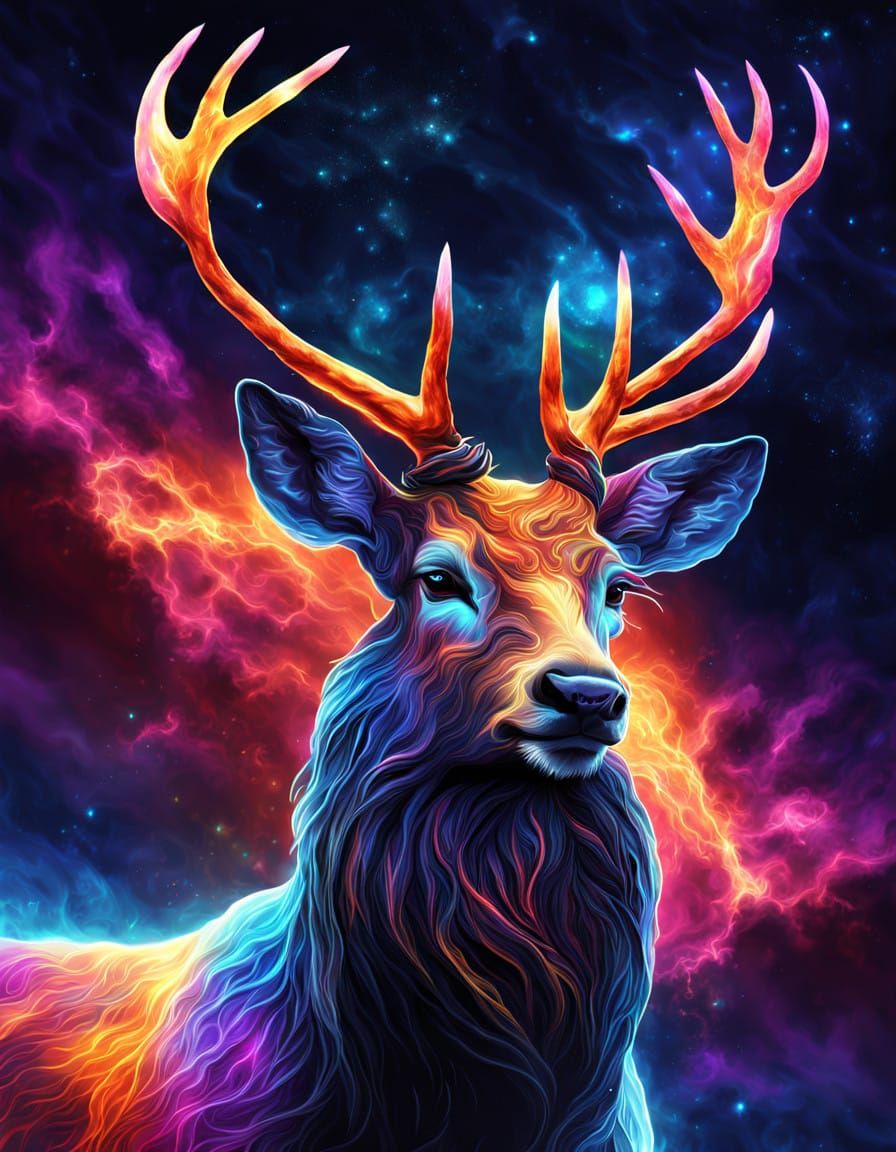 Cosmic Stag in Majestic Night Sky
