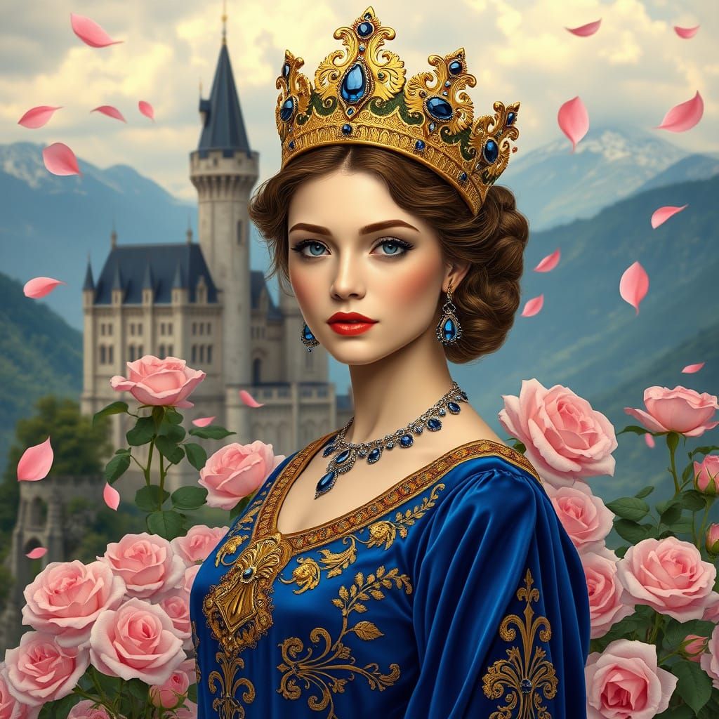 Woman with Sapphire Jewelry in Art Nouveau Style