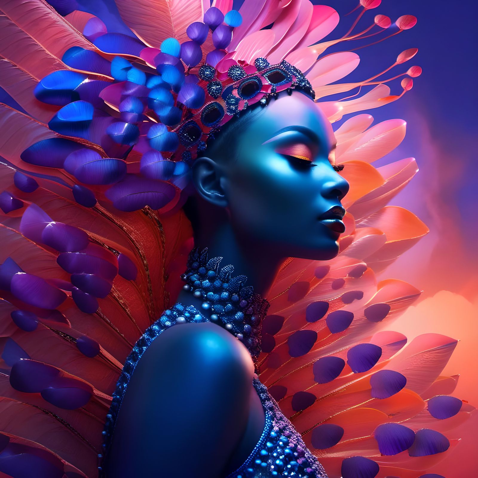 Translucent Skin Portrait in Indigo and Turquoise