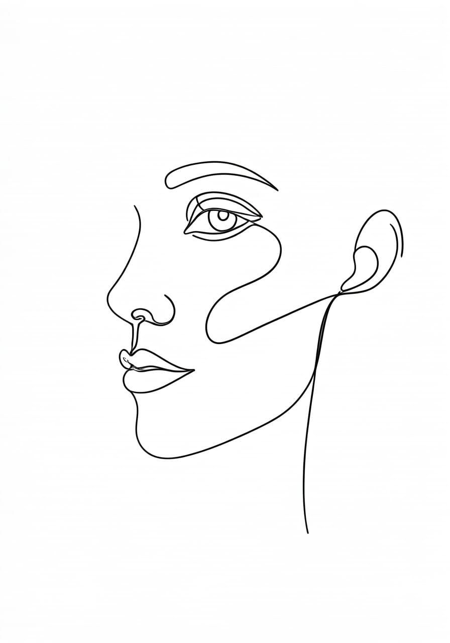 Minimalist One-Line Drawing of a Woman's Face