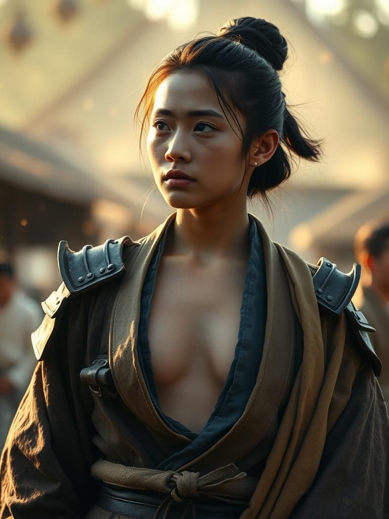 Japanese Samurai Geisha in Golden Hour Light