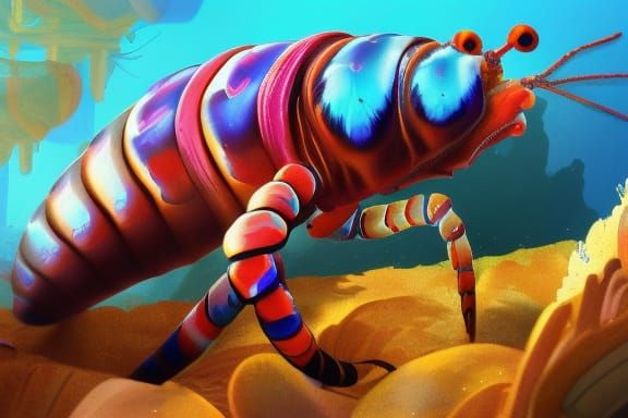 Hyperdetailed Mantis Shrimp in a Moonlit Landscape