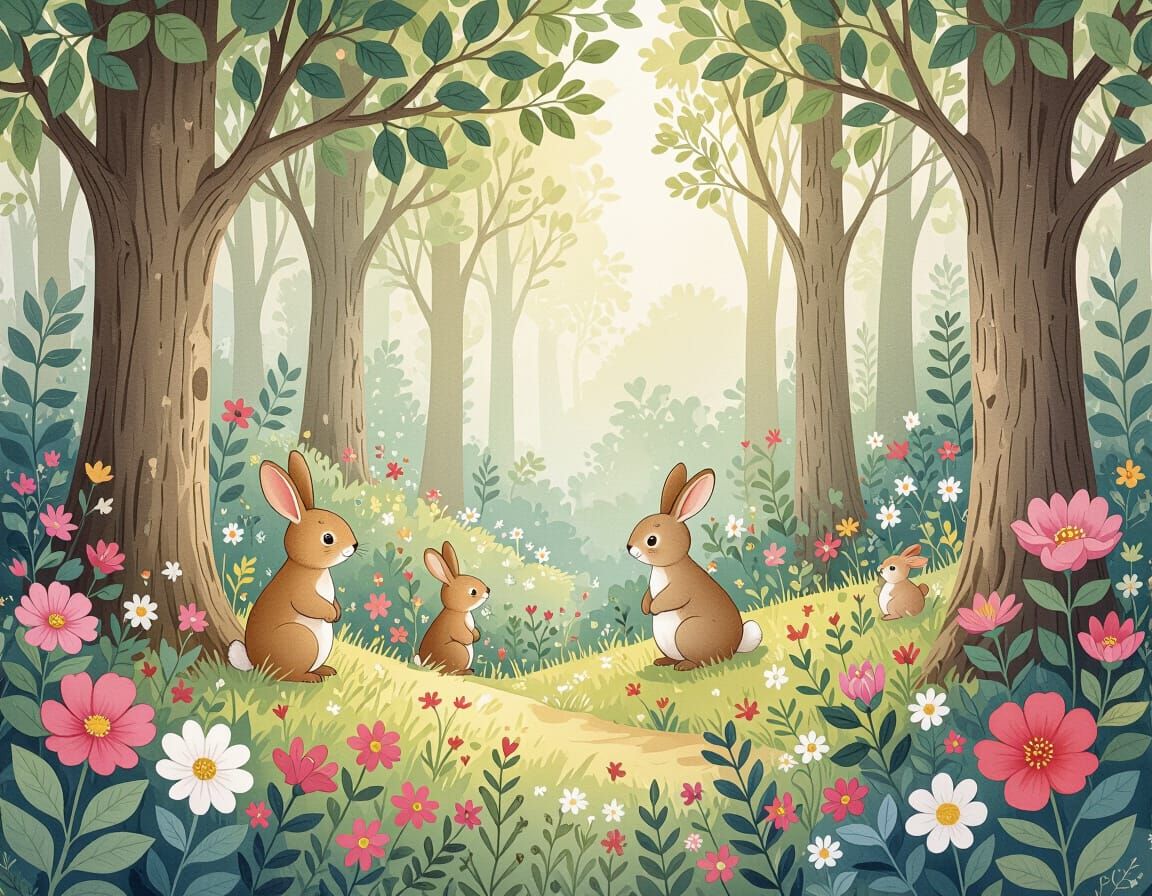 Enchanting Forest Scene in Watercolor Style