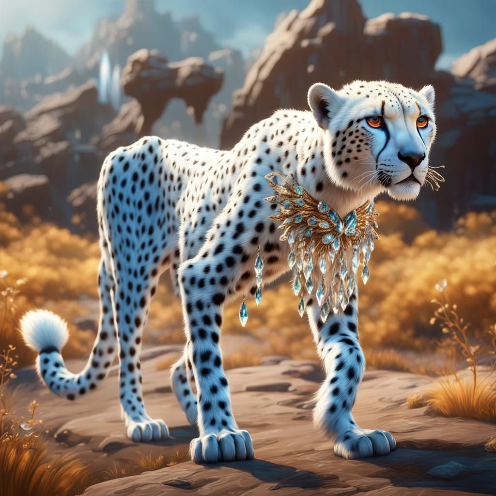 Albino Cheetah with Crystal Wings: Fantasy Concept Art
