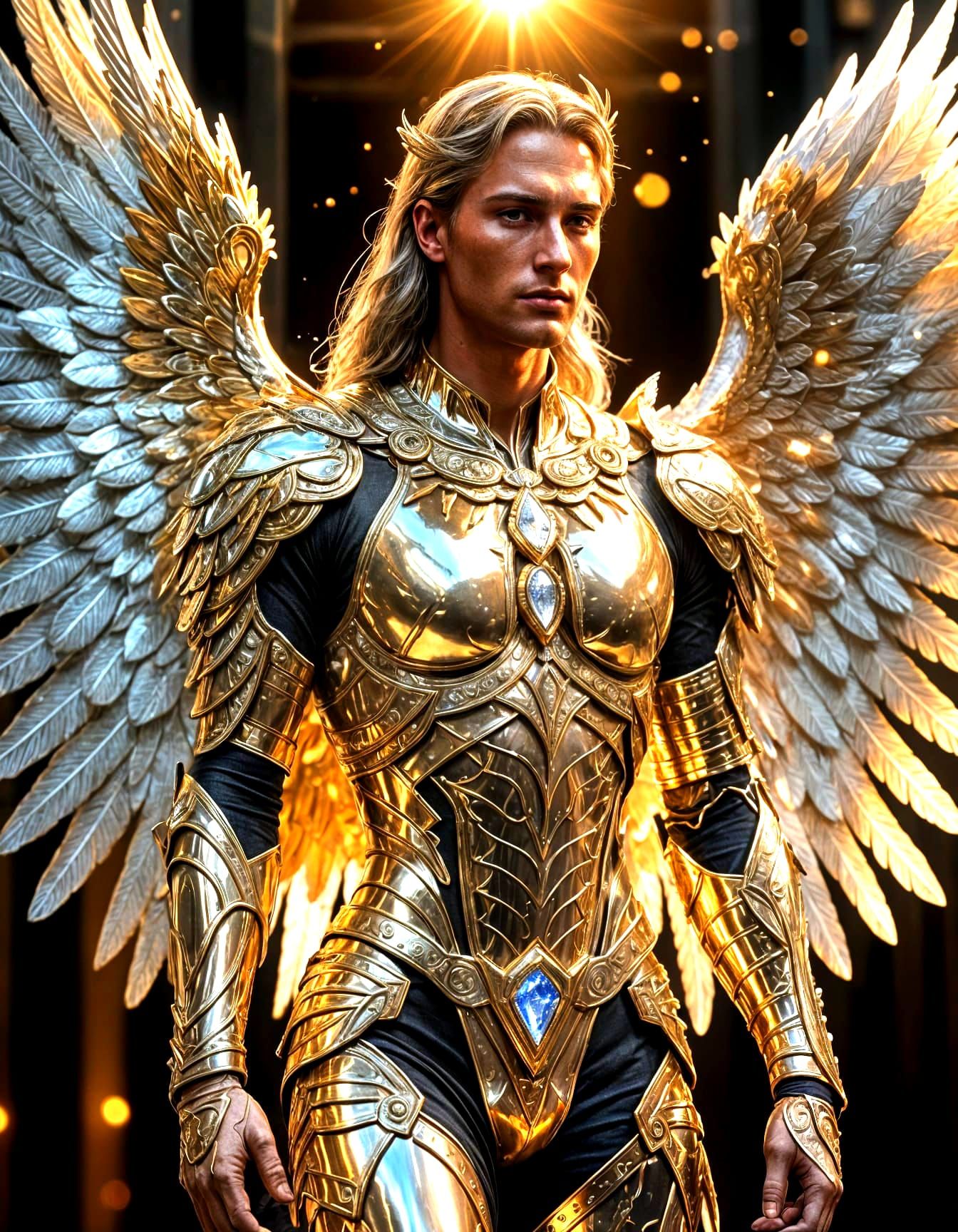 Vigilant Fractal Archangel with Radiant Wings