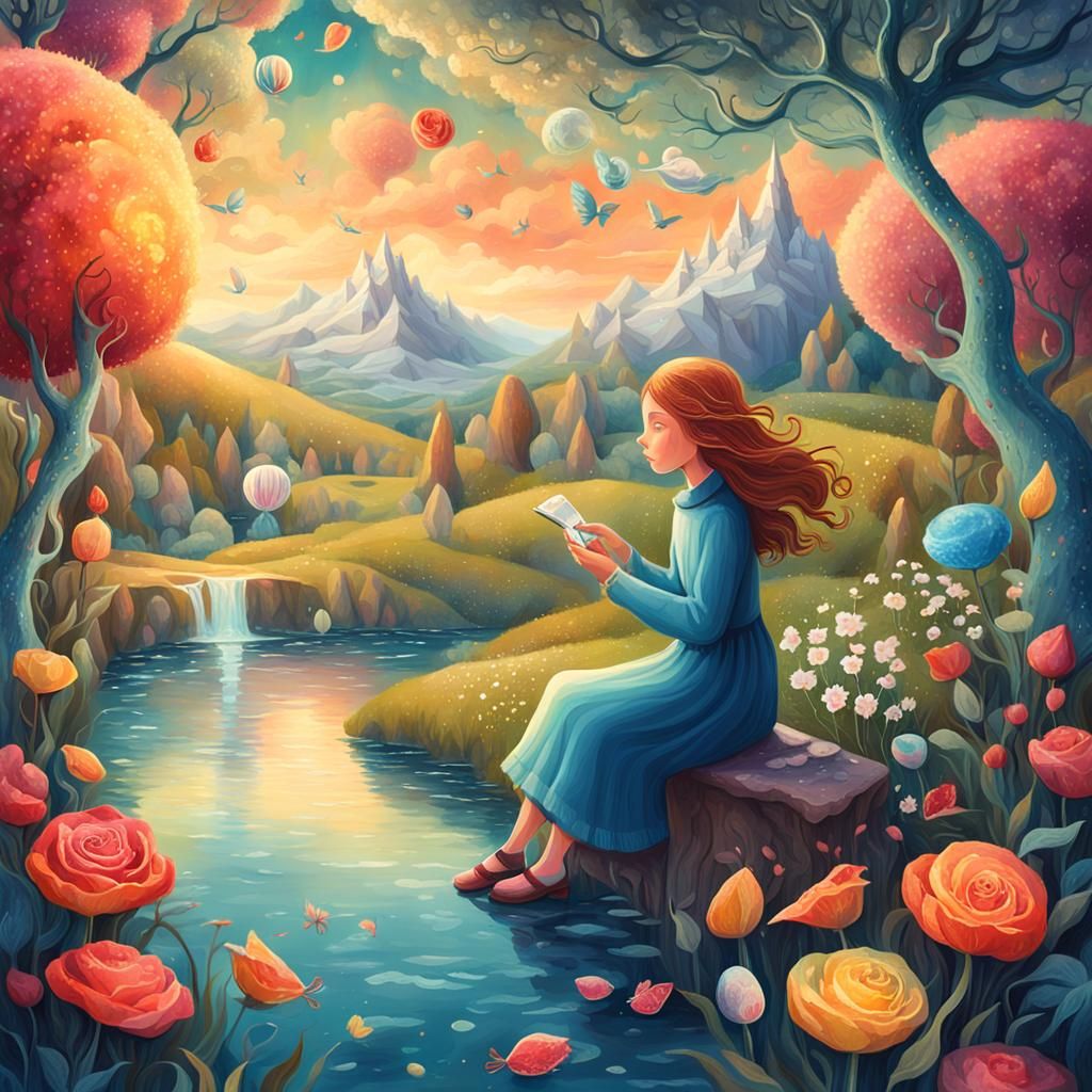 Enchanting Fairytale Illustration of Grace in Magic Landscap...