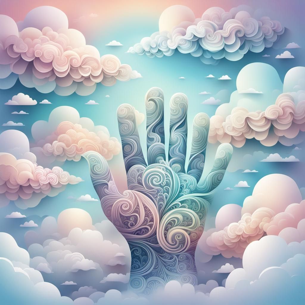 Dreamy Cloud Hands in Abstract Vector Style