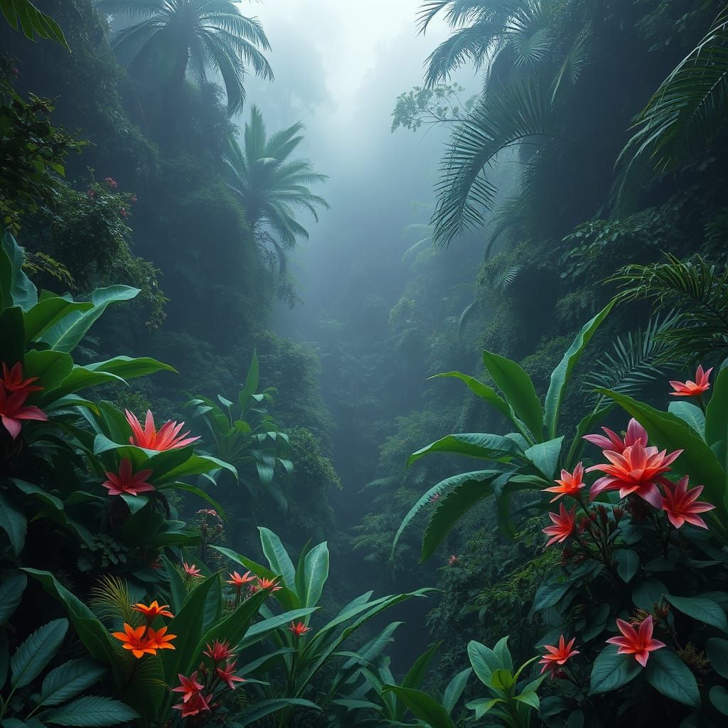 Lush Costa Rican Cloud Forest, Atmospheric Digital Art