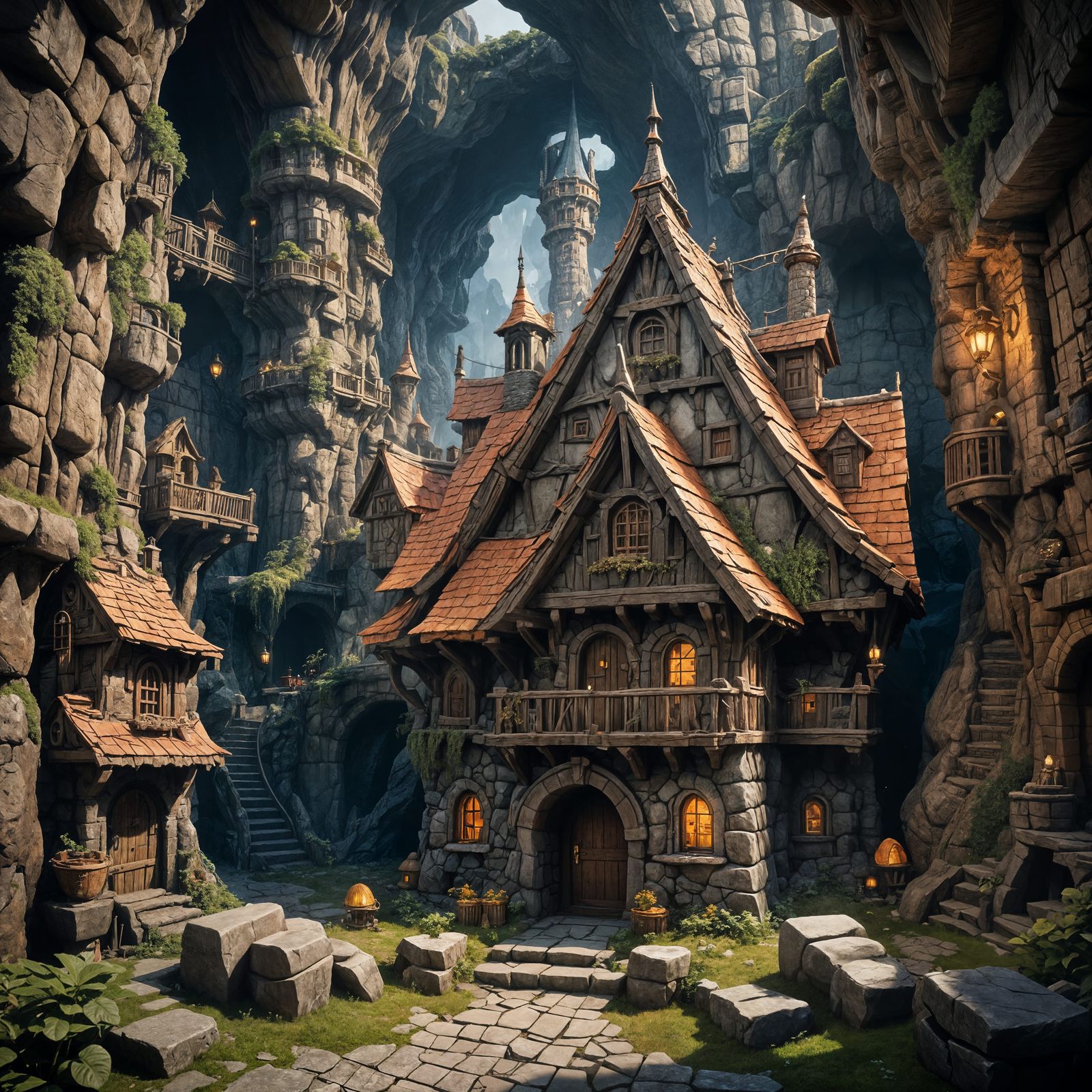 Dwarf House in Underground City: Detailed Matte Painting